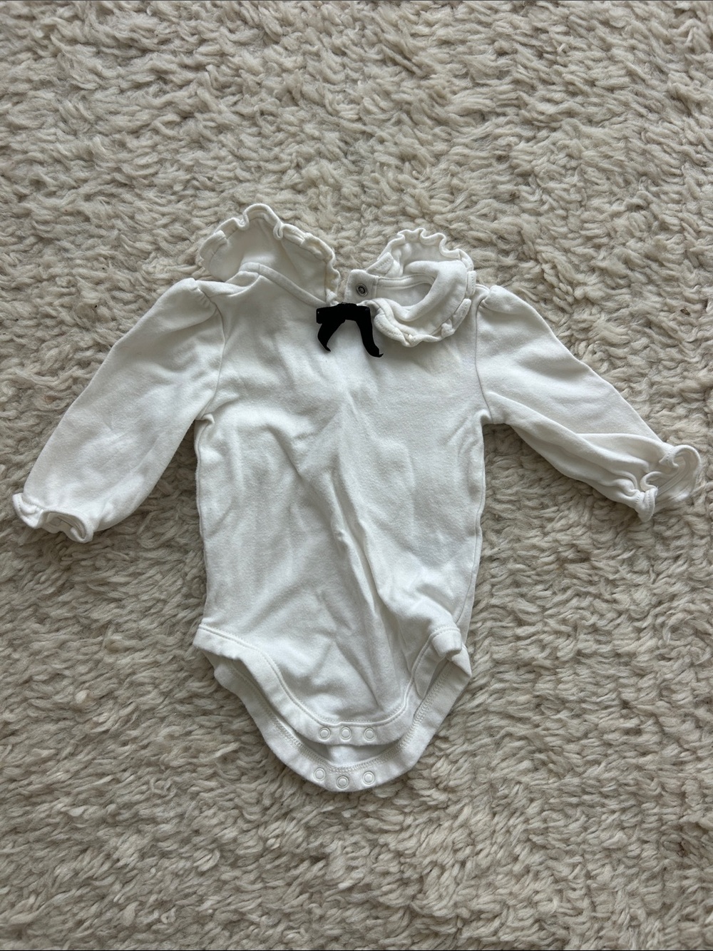 Janie and Jack White Ruffle Collar Long-Sleeve Baby One-Piece with Black Bow